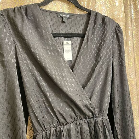 Express black silky long sleeve wrap mini dress, Small NWT - Picture 3 of 8